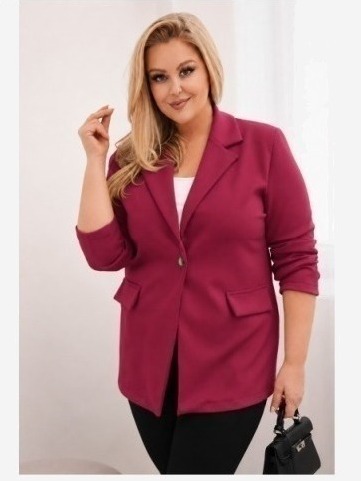 Dámske sako z viskózy Plus Size s dlhým rukávom a golierom bordová