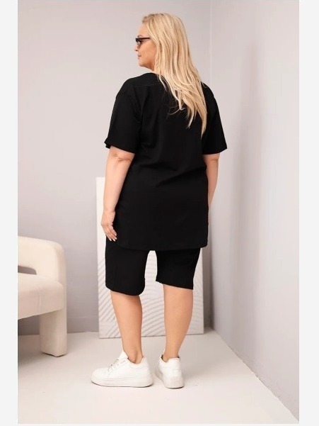 Dámsky bavlnený komplet Plus Size s blúzkou a šortkami čierny