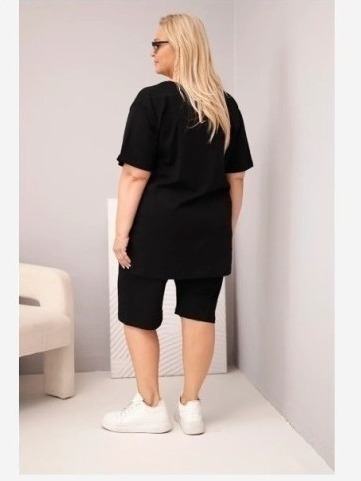 Dámsky bavlnený komplet Plus Size s blúzkou a šortkami čierny