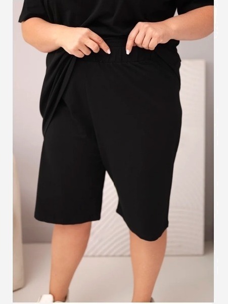 Dámsky bavlnený komplet Plus Size s blúzkou a šortkami čierny