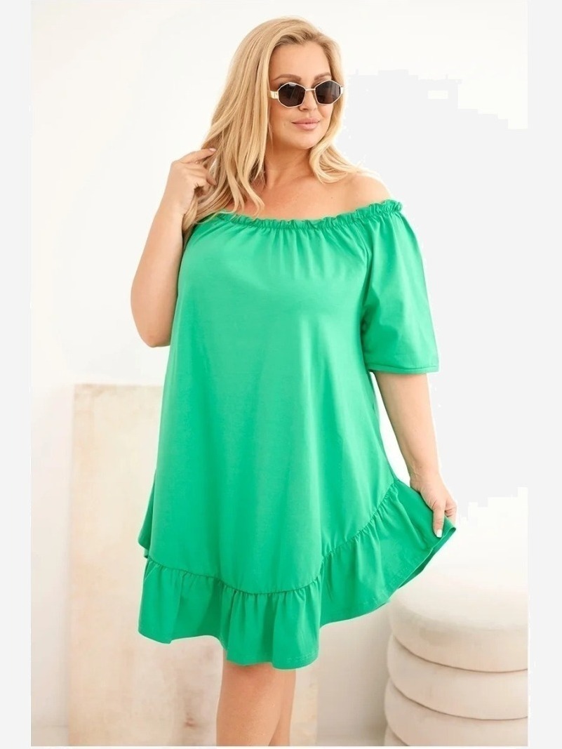 Dámske šaty Plus Size bavlnené s volánom zelená