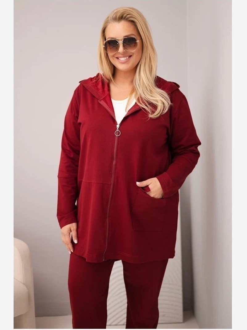 Dámsky bavlnený komplet Plus Size s mikinou a nohavicami bordový
