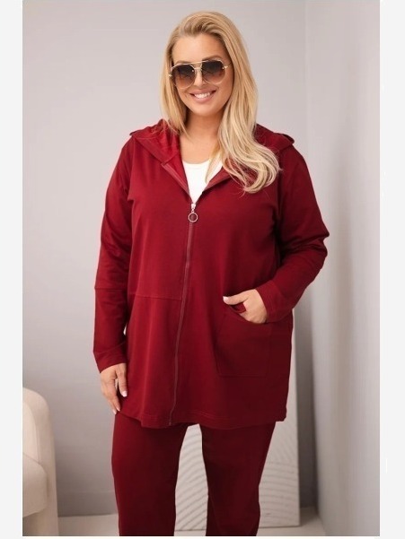 Dámsky bavlnený komplet Plus Size s mikinou a nohavicami bordový