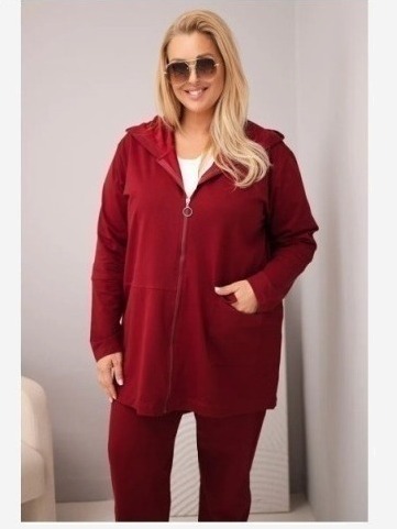 Dámsky bavlnený komplet Plus Size s mikinou a nohavicami bordový