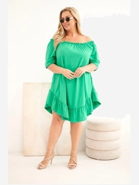 Dámske šaty Plus Size bavlnené s volánom zelená