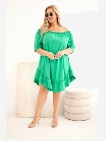 Dámske šaty Plus Size bavlnené s volánom zelená