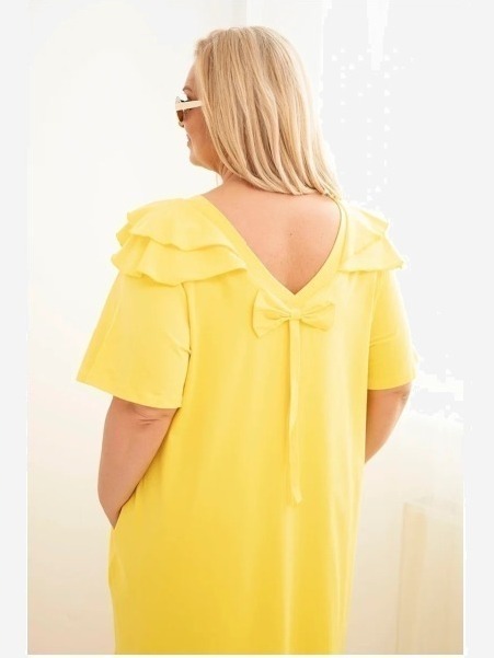 Dámske bavlnené plus size šaty s volánom na ramenách žltá