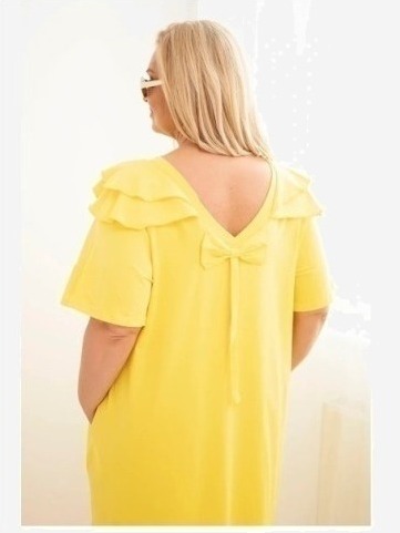 Dámske bavlnené plus size šaty s volánom na ramenách žltá