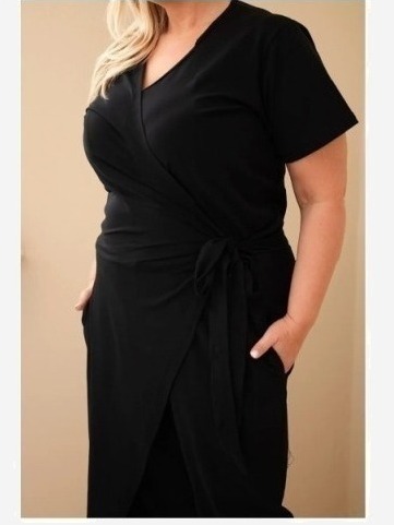 Dámsky bavlnený overal Plus Size so zaväzovaním v páse čierny