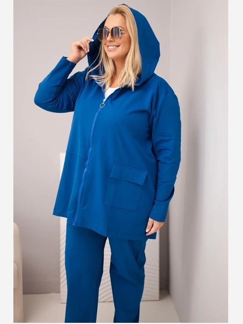 Dámsky bavlnený komplet Plus Size s mikinou a nohavicami chrpovo modrý