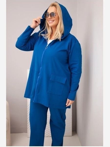 Dámsky bavlnený komplet Plus Size s mikinou a nohavicami chrpovo modrý