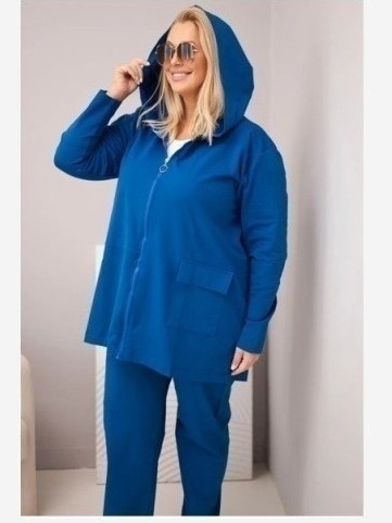 Dámsky bavlnený komplet Plus Size s mikinou a nohavicami chrpovo modrý