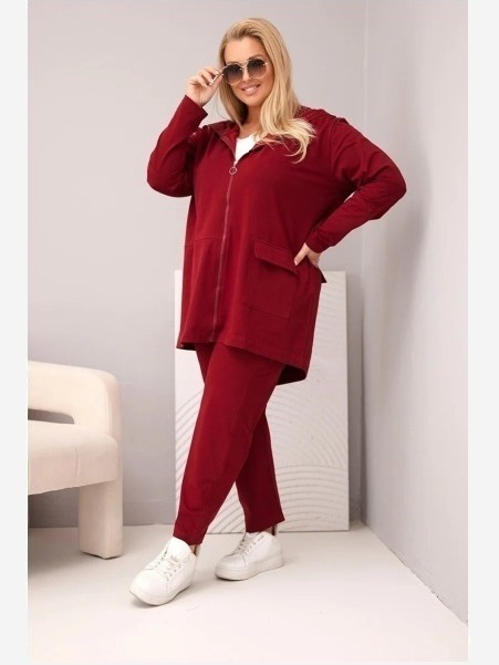 Dámsky bavlnený komplet Plus Size s mikinou a nohavicami bordový