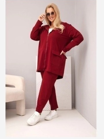 Dámsky bavlnený komplet Plus Size s mikinou a nohavicami bordový