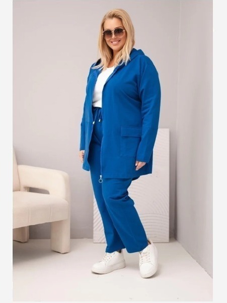 Dámsky bavlnený komplet Plus Size s mikinou a nohavicami chrpovo modrý