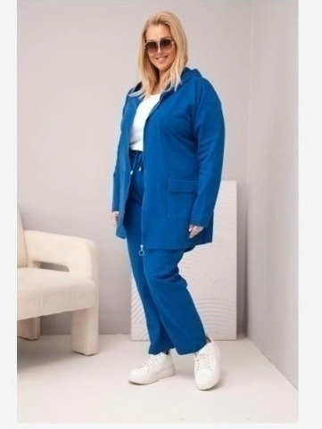 Dámsky bavlnený komplet Plus Size s mikinou a nohavicami chrpovo modrý