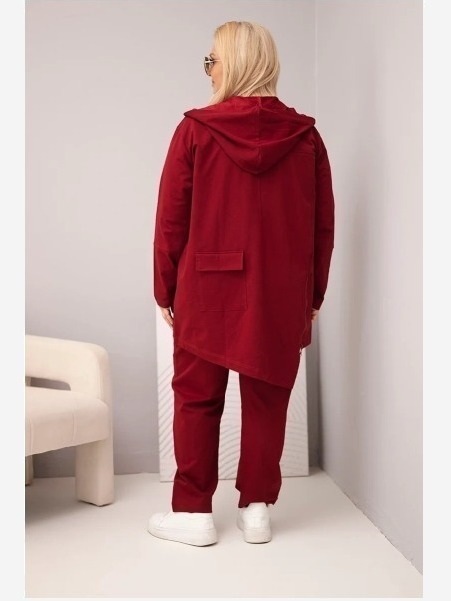 Dámsky bavlnený komplet Plus Size s mikinou a nohavicami bordový