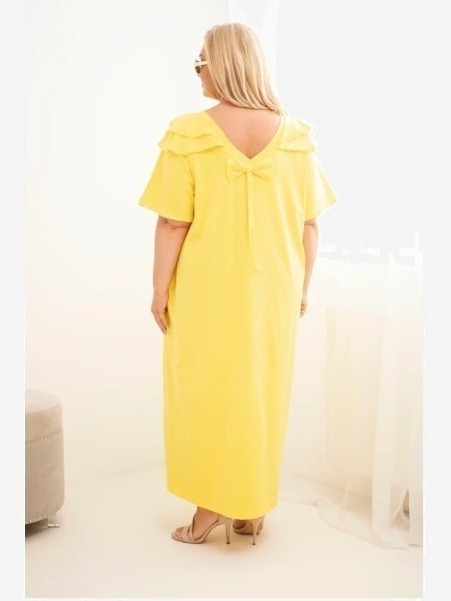 Dámske bavlnené plus size šaty s volánom na ramenách žltá