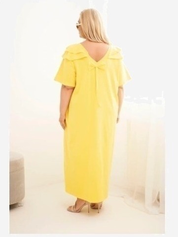 Dámske bavlnené plus size šaty s volánom na ramenách žltá