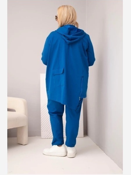 Dámsky bavlnený komplet Plus Size s mikinou a nohavicami chrpovo modrý
