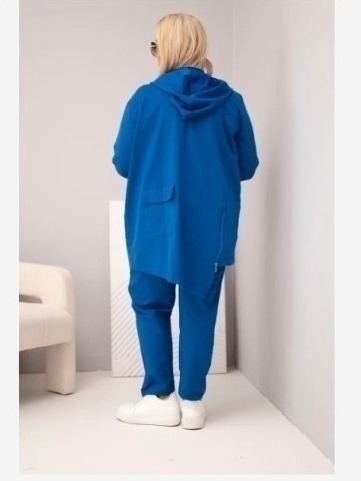 Dámsky bavlnený komplet Plus Size s mikinou a nohavicami chrpovo modrý