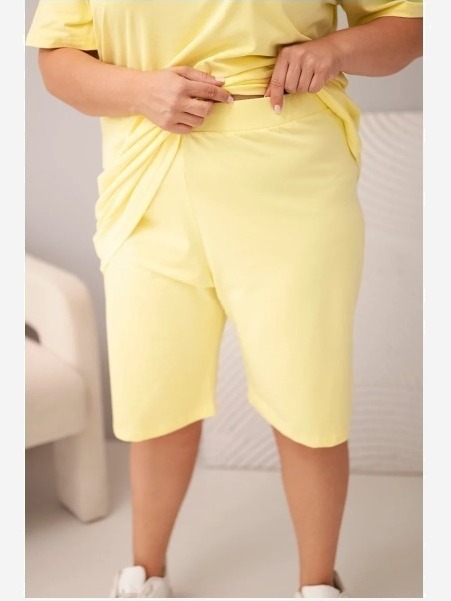 Dámsky bavlnený komplet Plus Size s blúzkou a šortkami žltý