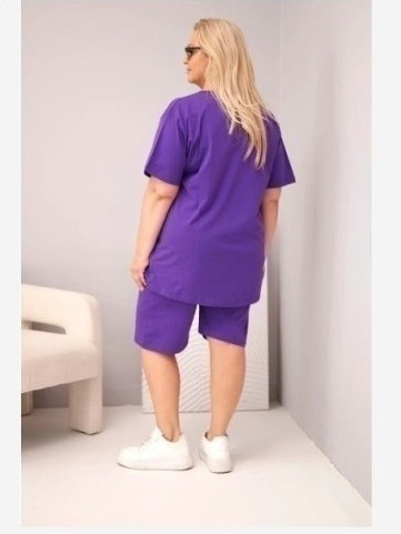 Dámsky bavlnený komplet Plus Size s blúzkou a šortkami fialový