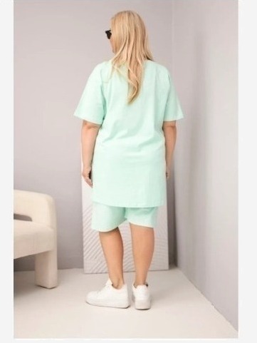 Dámsky bavlnený komplet Plus Size s blúzkou a šortkami mätový