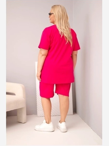 Dámsky bavlnený komplet Plus Size s blúzkou a šortkami fuchsiová