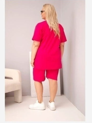 Dámsky bavlnený komplet Plus Size s blúzkou a šortkami fuchsiová