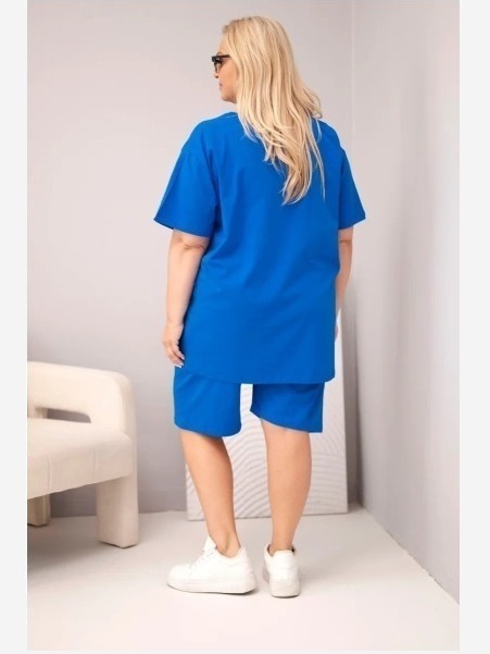 Dámsky bavlnený komplet Plus Size s blúzkou a šortkami chrpová