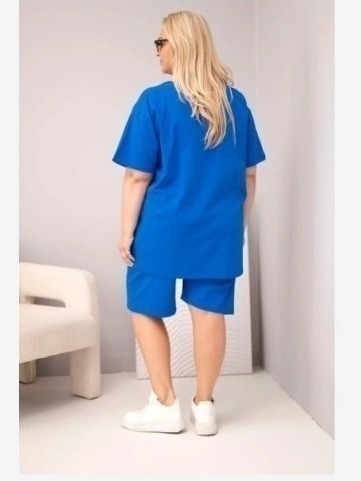 Dámsky bavlnený komplet Plus Size s blúzkou a šortkami chrpová