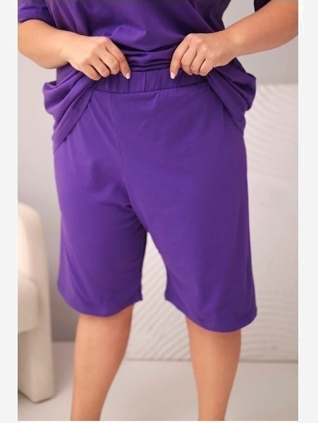 Dámsky bavlnený komplet Plus Size s blúzkou a šortkami fialový