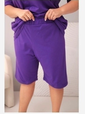 Dámsky bavlnený komplet Plus Size s blúzkou a šortkami fialový