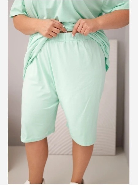 Dámsky bavlnený komplet Plus Size s blúzkou a šortkami mätový
