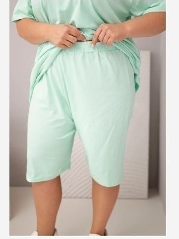 Dámsky bavlnený komplet Plus Size s blúzkou a šortkami mätový