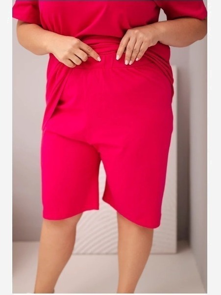 Dámsky bavlnený komplet Plus Size s blúzkou a šortkami fuchsiová