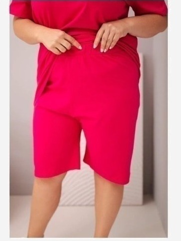 Dámsky bavlnený komplet Plus Size s blúzkou a šortkami fuchsiová