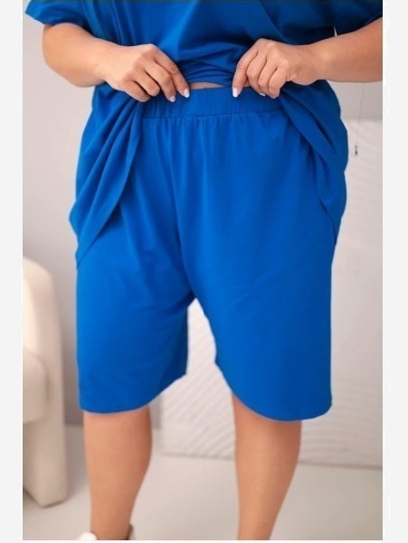 Dámsky bavlnený komplet Plus Size s blúzkou a šortkami chrpová