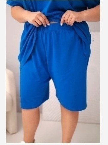 Dámsky bavlnený komplet Plus Size s blúzkou a šortkami chrpová