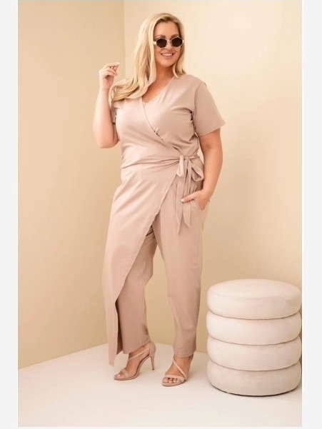 Dámsky bavlnený overal Plus Size so zaväzovaním v páse fango