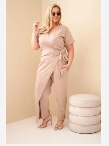 Dámsky bavlnený overal Plus Size so zaväzovaním v páse fango