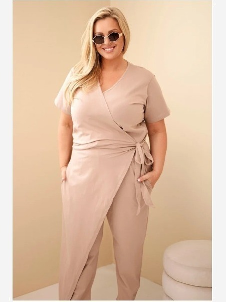 Dámsky bavlnený overal Plus Size so zaväzovaním v páse fango