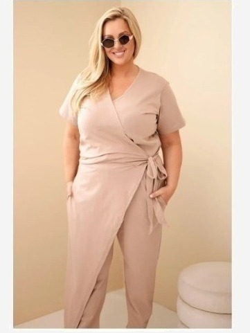 Dámsky bavlnený overal Plus Size so zaväzovaním v páse fango