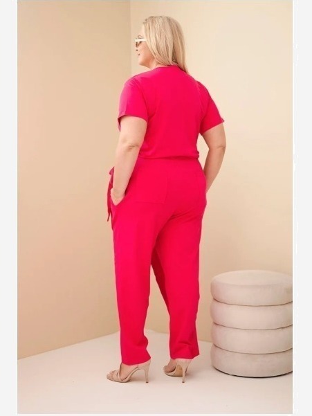Dámsky bavlnený overal Plus Size so zaväzovaním v páse fuksia