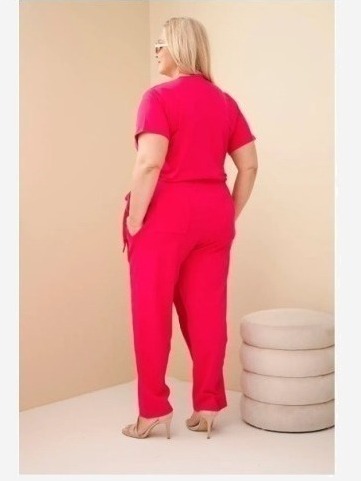 Dámsky bavlnený overal Plus Size so zaväzovaním v páse fuksia