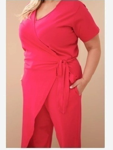 Dámsky bavlnený overal Plus Size so zaväzovaním v páse fuksia