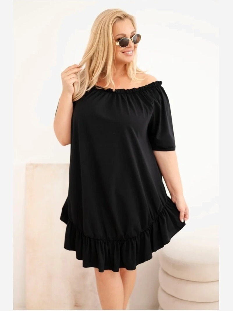 Dámske bavlnené šaty Plus Size s volánom čierna