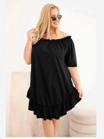 Dámske bavlnené šaty Plus Size s volánom čierna