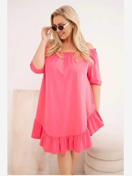 Dámske Plus Size bavlnené šaty s volánom ružová